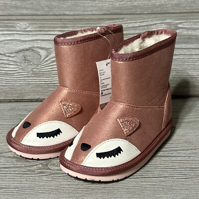 The Children's Place Toddler Girls Fox Booties Pink Size 8 Faux Suede Lined NWOB