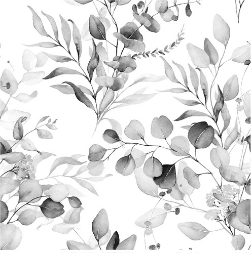 Floral Peel and Stick Wallpaper - Black/Grey/White Eucalyptus 17.7in x 9.8ft - Picture 3 of 11