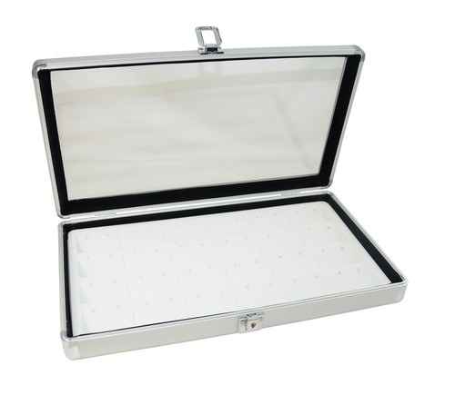 Aluminium Glass Lid Case Display With Choice Of White Flocked Compartment Insert - Picture 32 of 46
