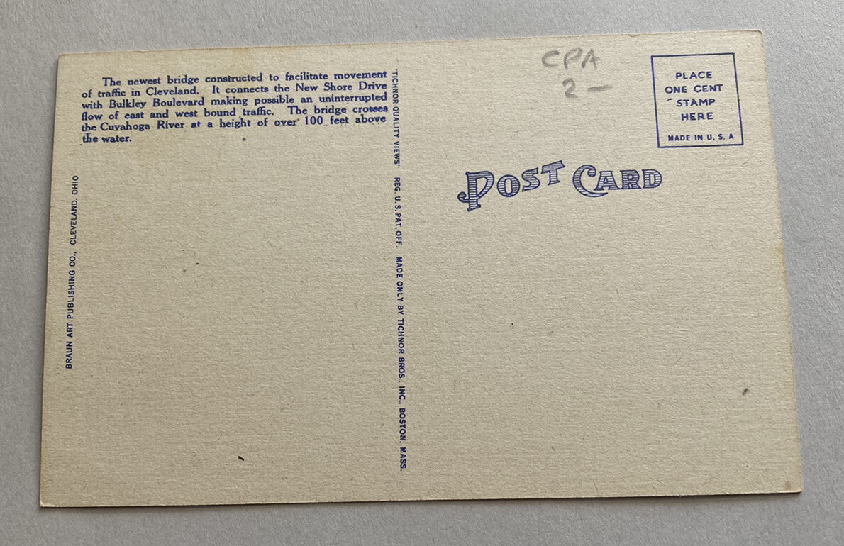 Vintage Linen Postcard ~New Main Avenue Bridge ~ Cleveland Ohio OH