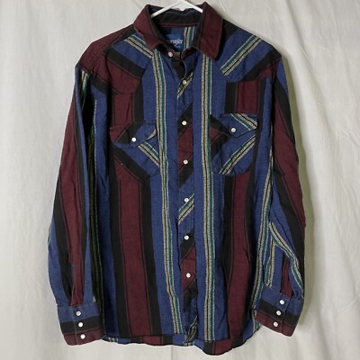 Vintage 1990s Wrangler Pearl Snap Western Shirt Rodeo Work Cowboy