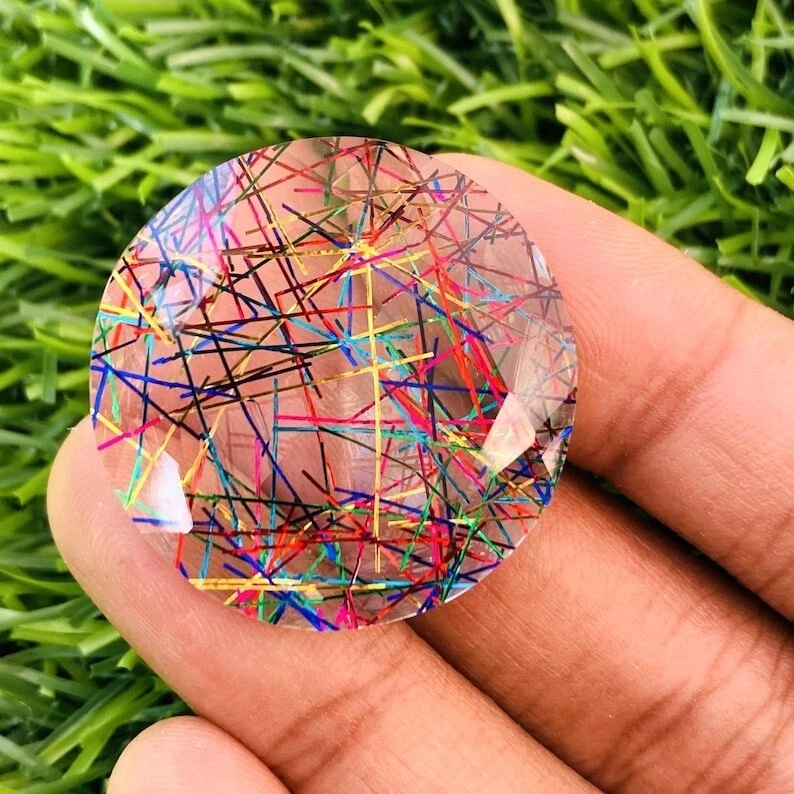 Bi-Color/Multicolor Rutilated Quartz Round Shape 96.75 Ct Loose Gemstone + Gift - Image 3 of 3