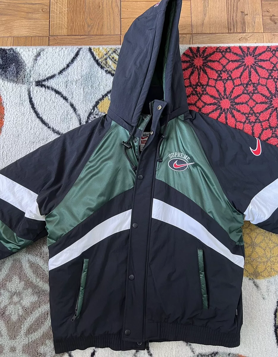 Supreme Nike Hooded Sport Jacket Black Green White Puffer Puffy Size Medium