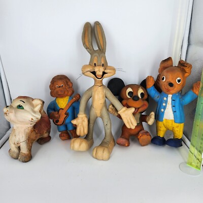 Bendy Toys Figures Kitten/Guitar Ape/Bugs Bunny/Baby mickey/Tufty LOT of 5