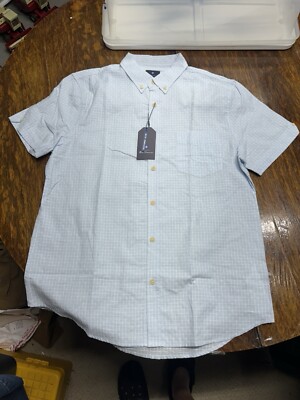 Ben Sherman Button-Up Shirt Men's Medium  Light Blue Print Short Sleeve