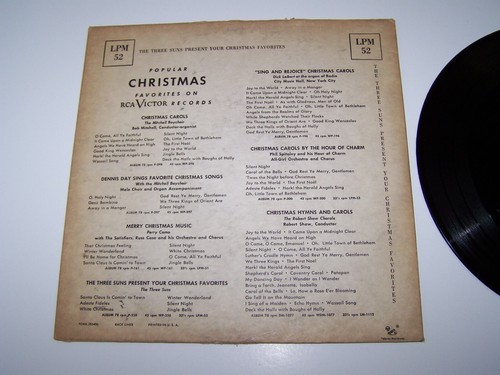 THE THREE SUNS, Present Your Christmas Favorites, 33-1/3 LP RCA Victor LPM 52 - Picture 7 of 10