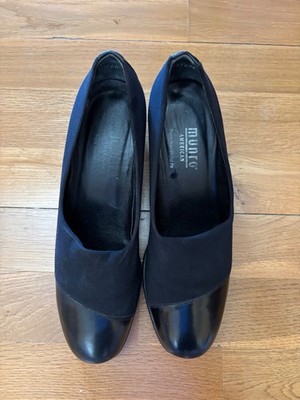 Munro American Classic Women size 7 Block Heel Pump Shoe Black Leather Slip On