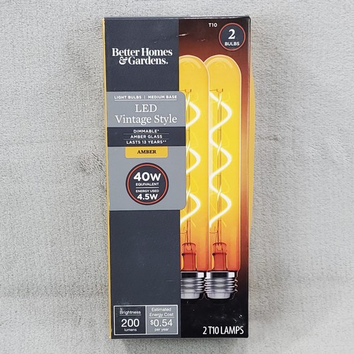 2 40-Watt "Edison Style" Visible Filament T10 Clear Amber LED Light Bulbs