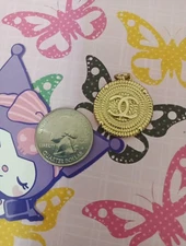 Gold One Designer 25mm  Chanel Zipper Pull Button Charm Pendant