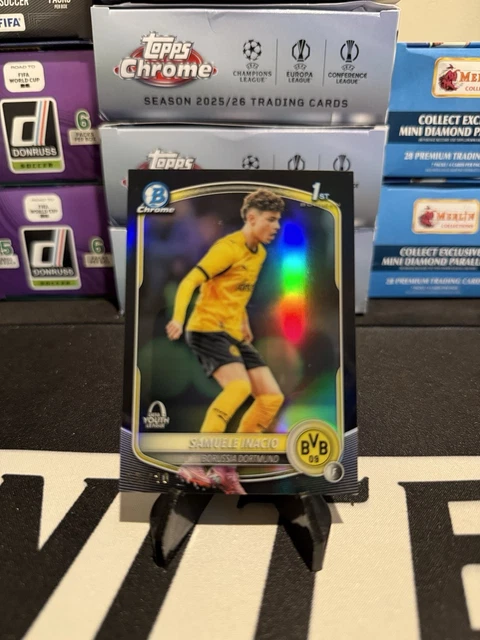 2025-26 Topps Chrome UEFA Samuele Inacio 1st Bowman 3/10 RC Refractor Dortmund