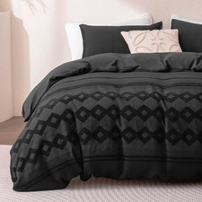 Duvet Cover Set Queen, Luxury Jacquard Boho Diamond Soft and Breathable 3 Pcs
