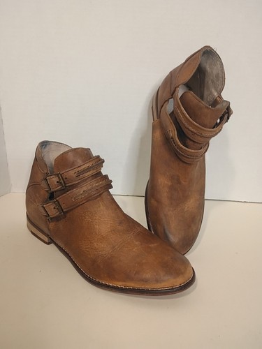 FREE PEOPLE "Braeburn" Size 36EU/6US Distressed Brown Leather 2-Strap Bootie - Picture 6 of 17