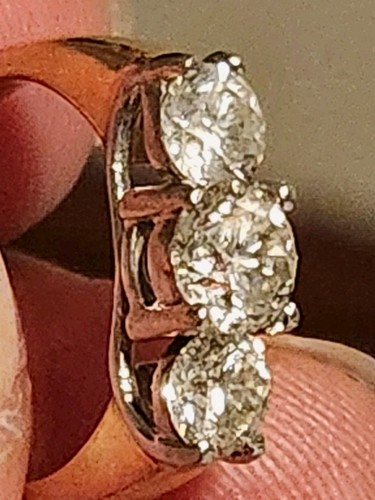 14k Yellow Gold 3-Stone T. W. 1 carat Natural Round White Diamond Prong  Size 5