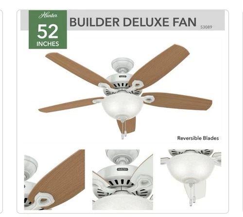 Hunter Builder Deluxe 52 In. White Ceiling Fan with Light  53089 - Picture 2 of 5
