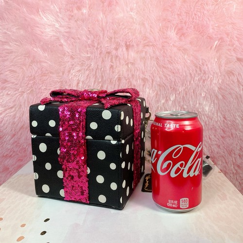 Betsey Johnson GIFT BOX Crossbody Bag. Black White Polka dot Pink Sequin Bow - Picture 7 of 10