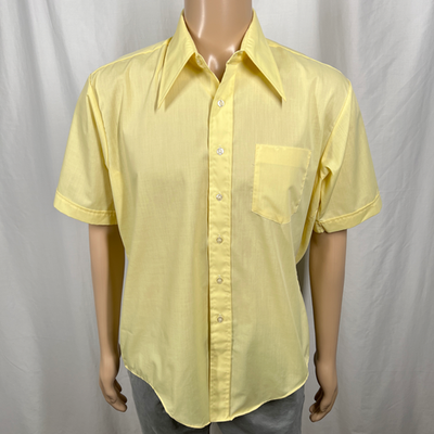 #ad Vintage 70s 80s Kmart Men#x27;s Size 16 Yellow Short Sleeve Button Up Shirt $16.99