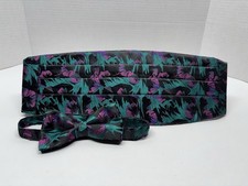 Vtg Bow Tie Cummerbund Set 80 s 90s Teal Purple Floral Tuxedo Evening Suit Men s