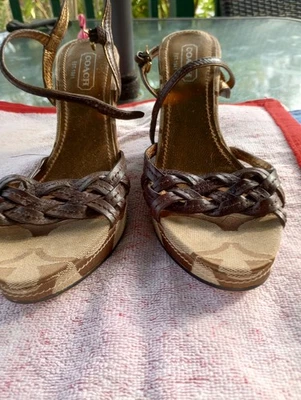 Brown Leather Ankle Strap Wedge Sandals - Image 1 of 4