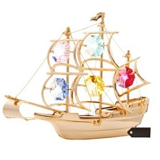 Matashi 24K Gold Plated Mayflower Ship Boat Nautical Sailboat Ornament Figurine