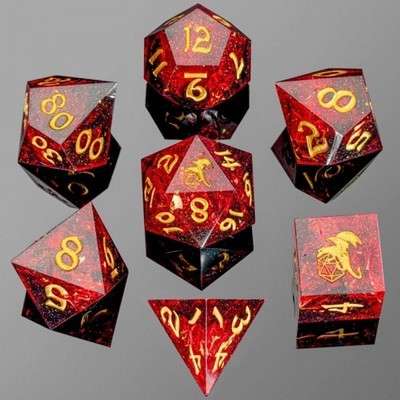 7PCS DND Dice Set ''Raging Red'' Polyhedral Dice Hand Sanded Sharp Edge for D&D