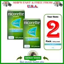 2 x  Nicorette Icy White Gum 2 mg, 105 Pieces """SHIPS SUPER FAST FROM USA"""