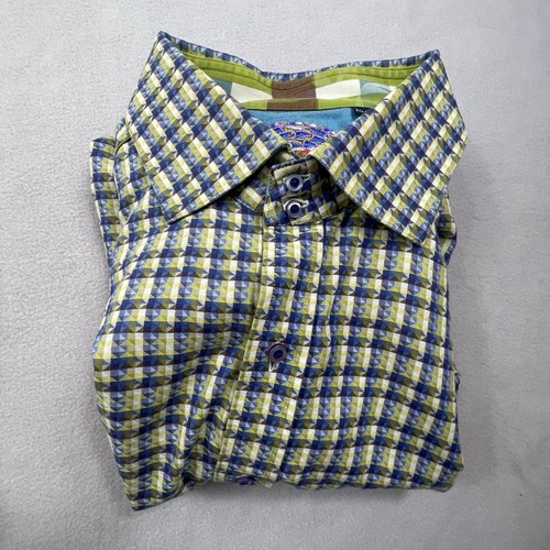 Robert Graham Mens Dress Shirt 2XL Blue Yellow Geometric Colorful Flip Cuff - Foto 22 di 24