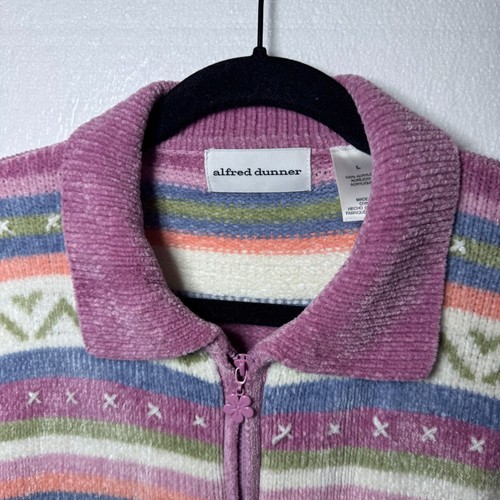 VTG Alfred Dunner Womens Size Large Grannycore Zip Up Sweater Chenille Fair Isle - Picture 9 of 11