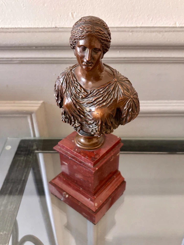 Buste bronze ancien Barbedienne Fondeur signé XIXe socle marbre rouge - Photo 2/4