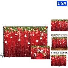 Large 8x6ft Christmas Photography Background - Red Glitter Ornaments & Stars
