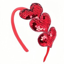 Valentines Day Heart Headband Sequins Hair Band,3 Glitter Love Hearts Hair Red