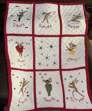 Pottery Barn Kids Reindeer Christmas Crib Quilt Vintage Holiday White Red