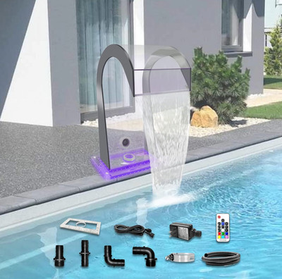 Waterfall Spillway Acrylic S-Shaped Pool Fountain&Color Changing LED Light 12.6''