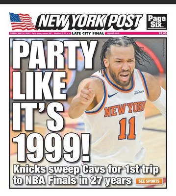 New York Post Newspaper Party Like It s 1999 NY KNICKS NBA Playoff Final 5/26/26