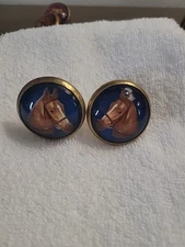 Bridle Rosette's Horse Head Blue  Background  2 in brass and glass