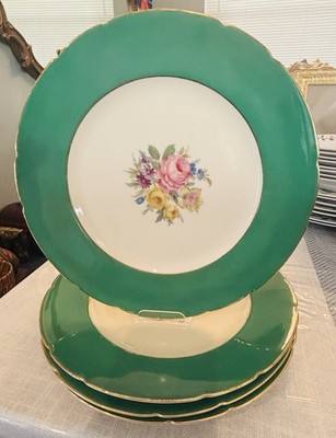 Royal Krona KPM Germany Floral Porcelain Plate Green Rim Round Multicolor 10 