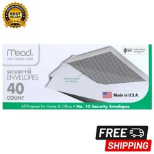 Mead #10 Security Envelopes, White Windowless Mail Envelopes, 40 Count
