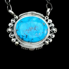 18" Kingman Spiderweb Turquoise Necklace Sterling silver Navajo Daniel Benally