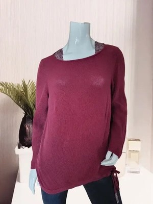 Monari Damen Marken Pullover Strickpullover Strass weinrot Größe 38