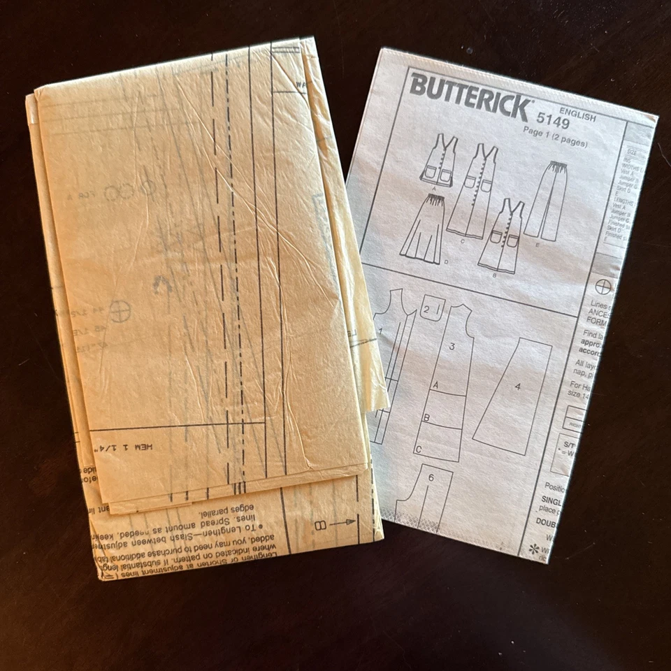 UNCUT Butterick 5149 Misses' Vest Jumper Skirt Pants Pattern Sz 8-10-12 - Image 3 of 3