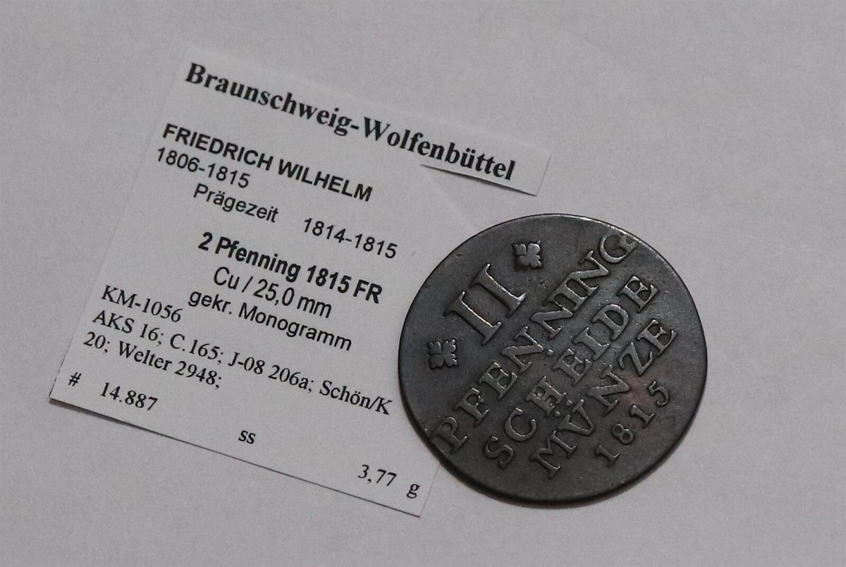 ドイツ　brunswick-wolfebuttel　1815年　＠２０ German States BRUNSWICK-WOLFENBÜTTEL 2 Thaler KM 1136 Prices