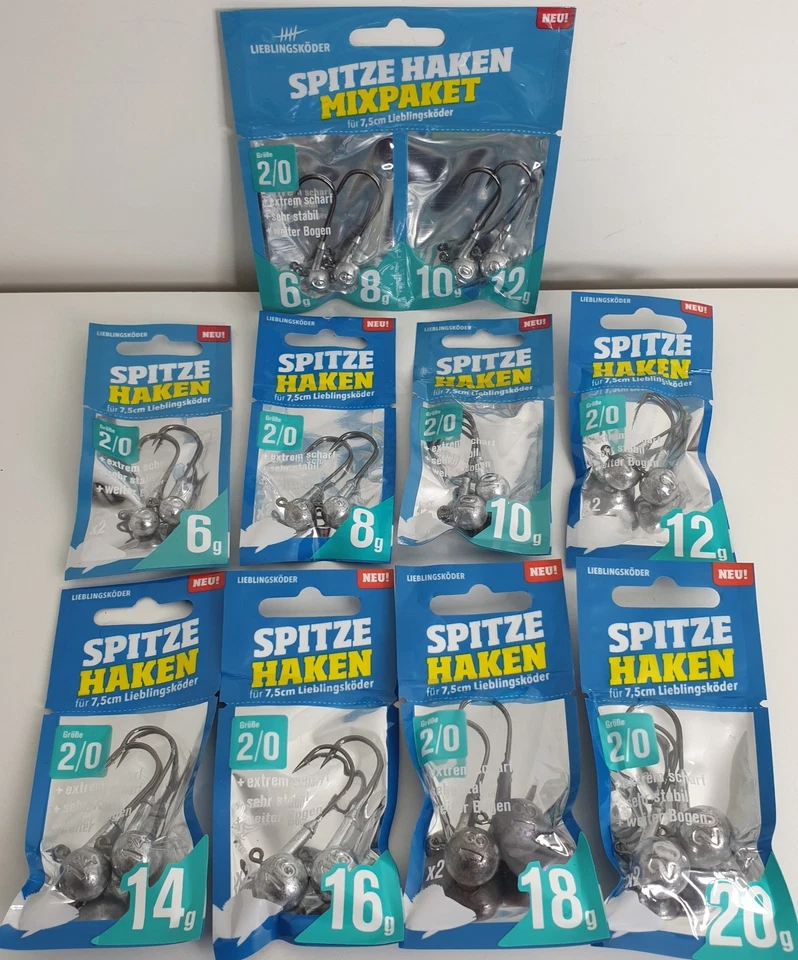 Lieblingsköder Spitze Haken 2/0 6g 8g 10g 12g 14g 16g 18g 20g Mixpaket Jigkopf