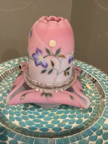 Fenton 3 Piece Blue Burmese Fairy Lamp Limited Edition Signed And Numbered - Picture 2 of 12