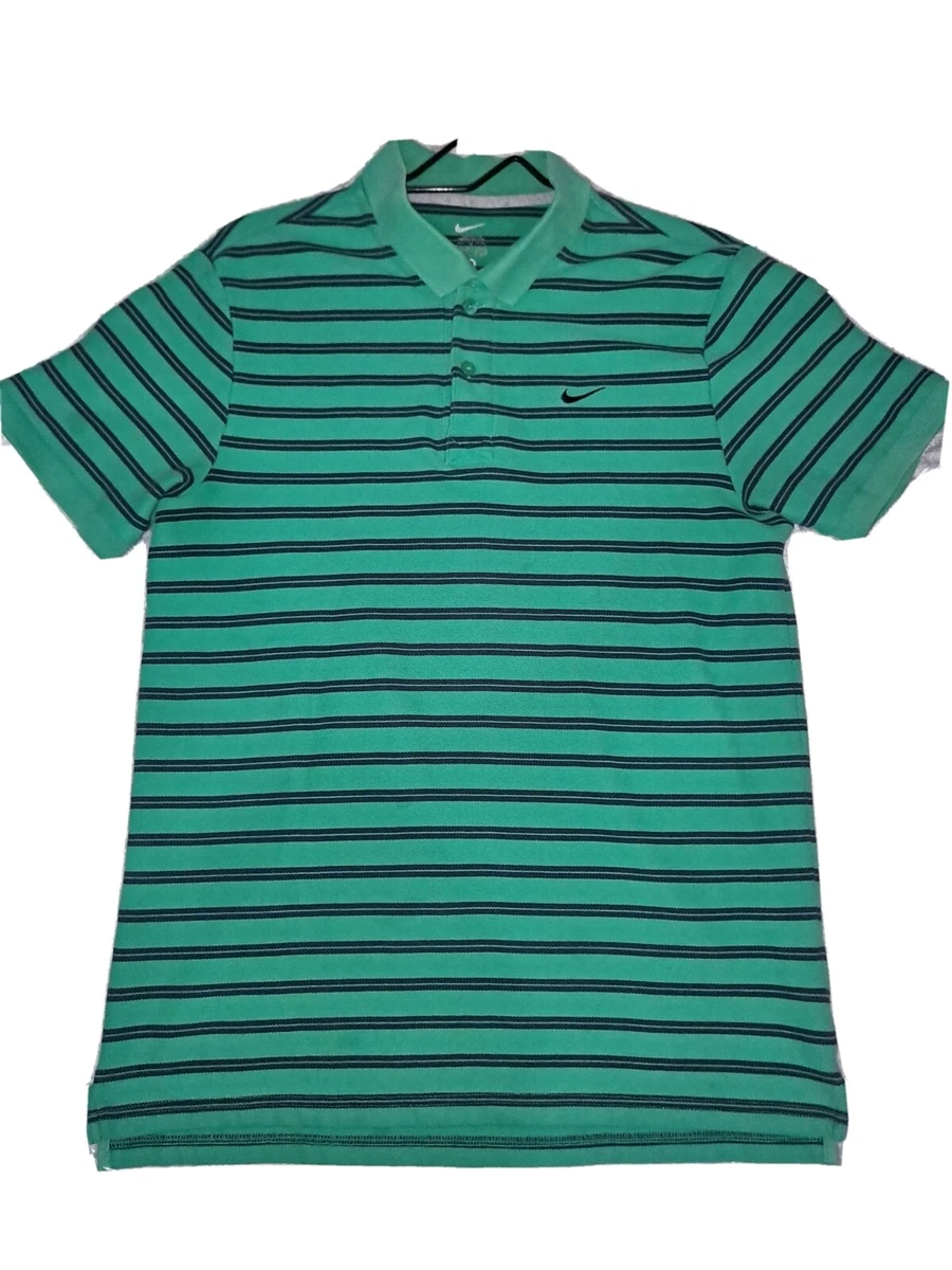 Used Nike Striped Polo Shirt Green Black Mens Size Medium