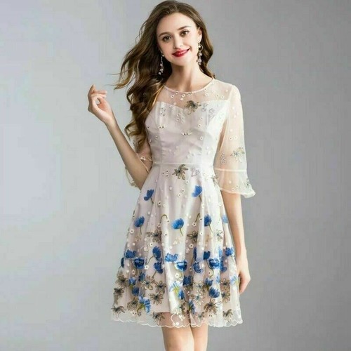 Tela de encaje bordado floral malla vestido de novia tela hágalo usted mismo material por yarda - Imagen 7 de 7