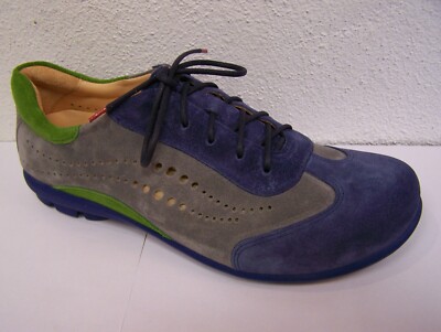 THINK! Schnürschuhe Kong in grau blau grün Velour, gelocht + Baumwollbeutel!