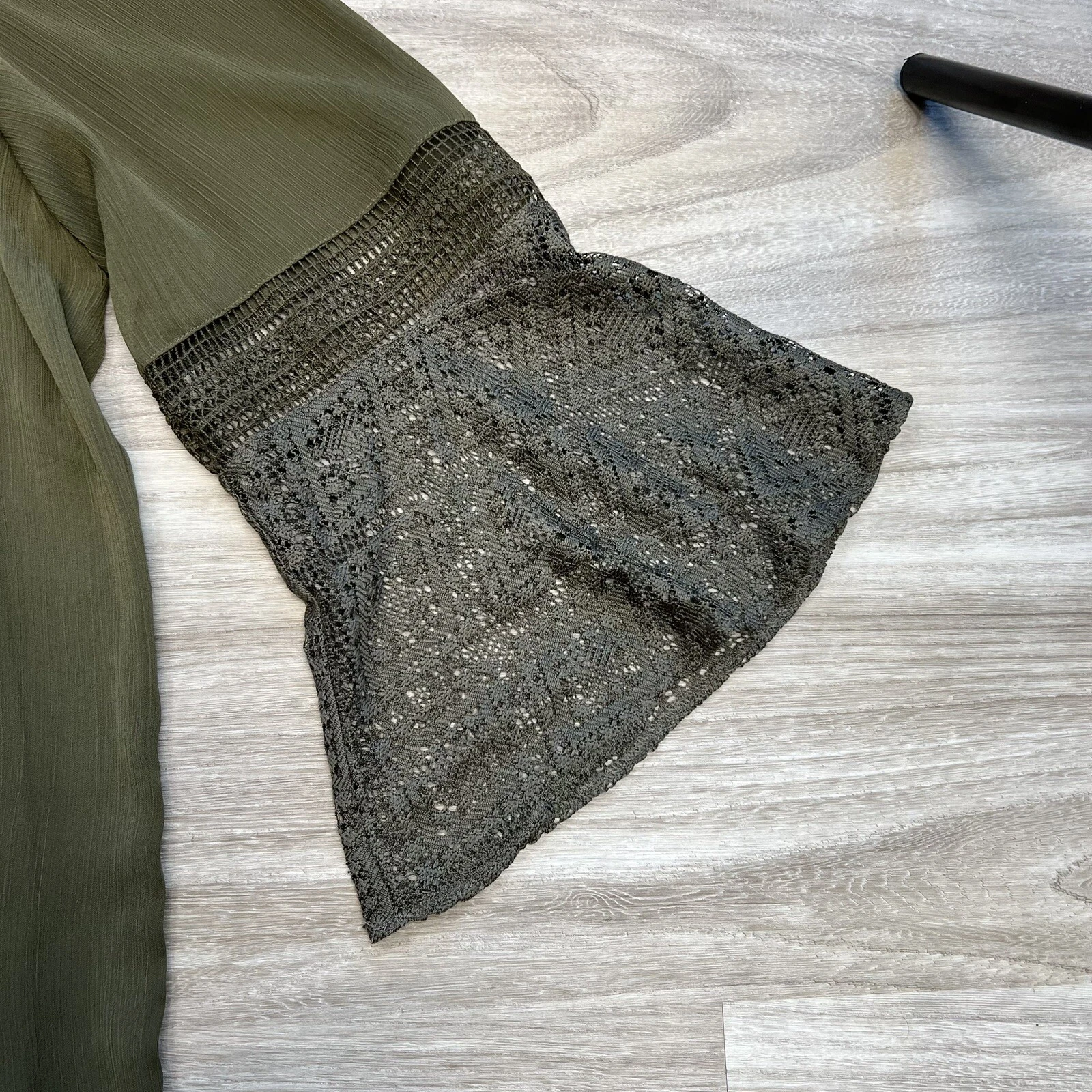 ALYX blusa top a strati manica lunga scollo a scoop taglia XL verde scuro trasparente