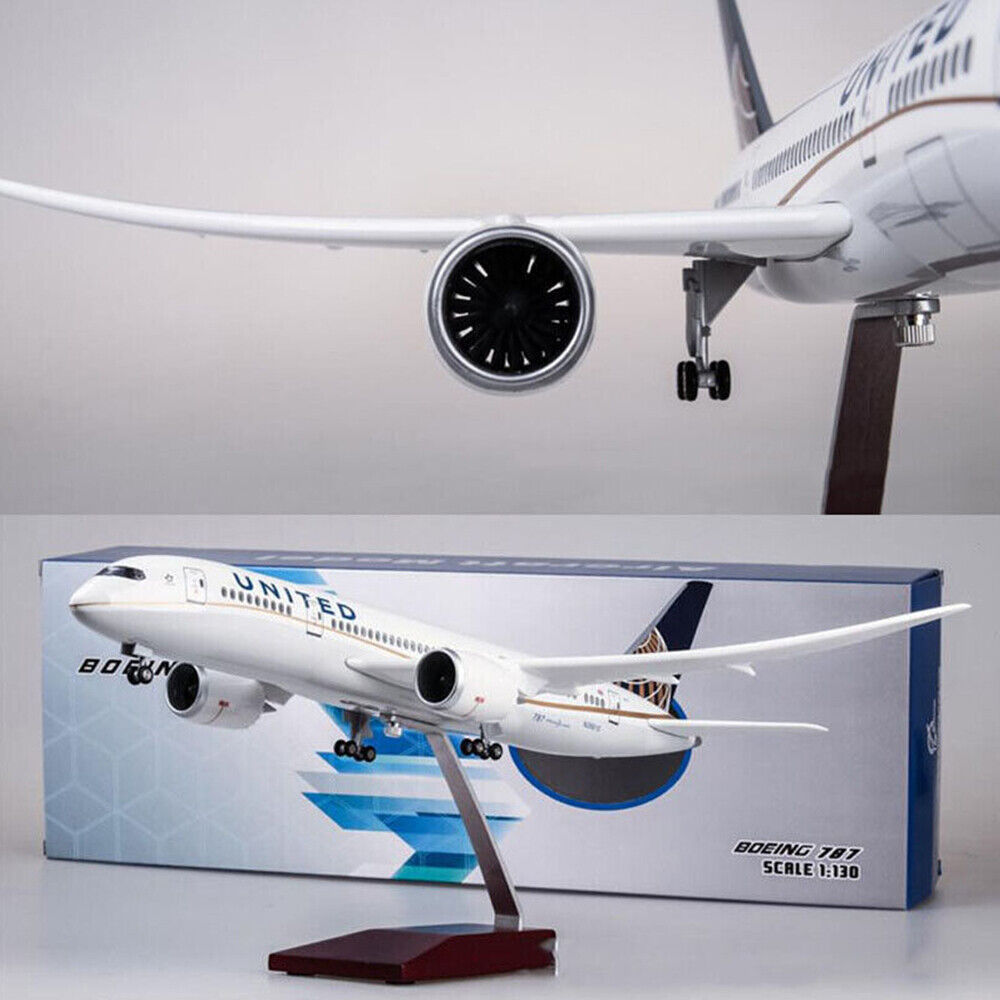 1:130 B787 Airplane Model American United Airlines with LED Light Wheel Gifts US