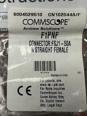 Commscope Andrew F1PNF Type N Female Connector For 1/4'' Superflex FSJ1-50A Cable