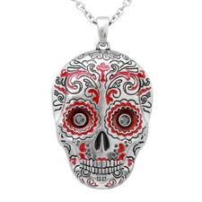 RED SUGAR SKULL NECKLACE WITH Hematite BY CONTROSE
