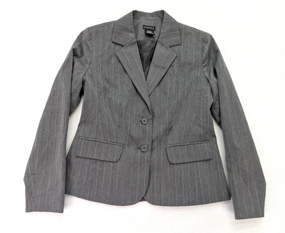 Chaqueta Blazer Traje George Para Mujer Talla 4 Gris Rayas Negocios Carrera Foto 2 de 4